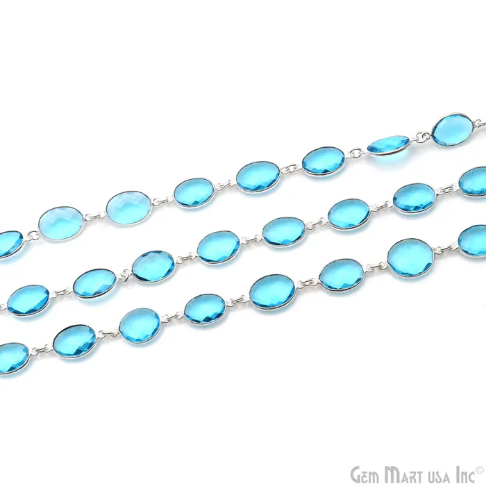 Rings GemmartUSA Blue Topaz 10x14mm Oval Silver Bezel Continuous Connector Chain Rings GemmartUSA Blue Topaz 10x14mm Oval Silver Bezel Continuous Connector Chain