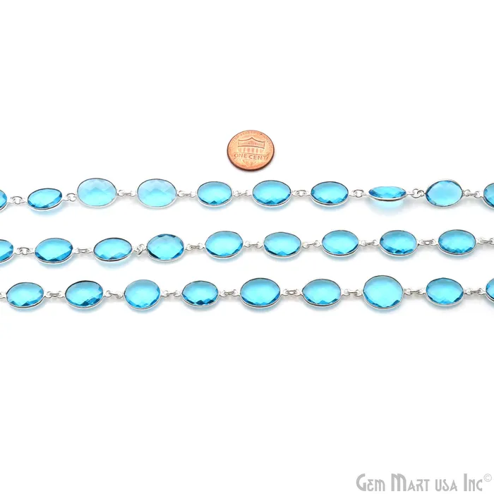 Rings GemmartUSA Blue Topaz 10x14mm Oval Silver Bezel Continuous Connector Chain Rings GemmartUSA Blue Topaz 10x14mm Oval Silver Bezel Continuous Connector Chain
