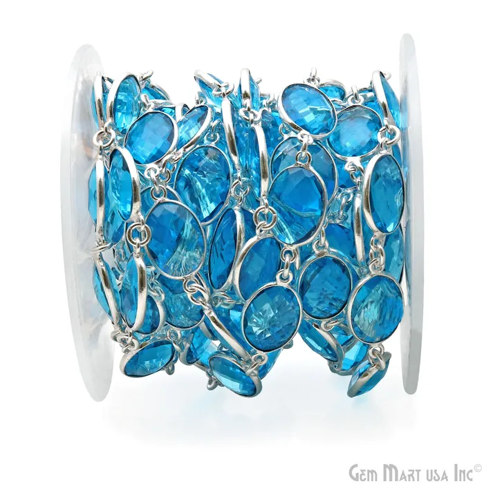 Rings GemmartUSA Blue Topaz 10x14mm Oval Silver Bezel Continuous Connector Chain Rings GemmartUSA Blue Topaz 10x14mm Oval Silver Bezel Continuous Connector Chain