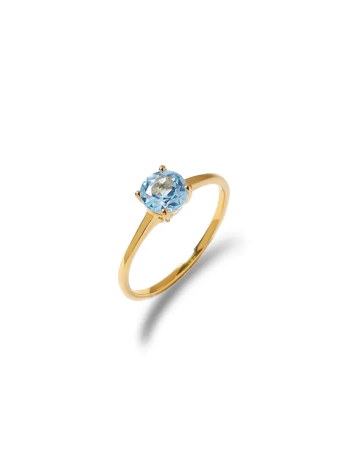 Rings YoTreasure 103 Ct Sky Blue Topaz Solid 10k Yellow Gold Solitaire Ring Jewelry