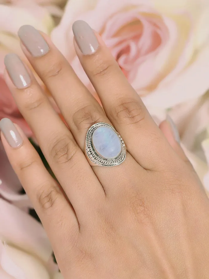 Rings YoTreasure 12x16 MM Moonstone Chunky Ring 925 Sterling Silver