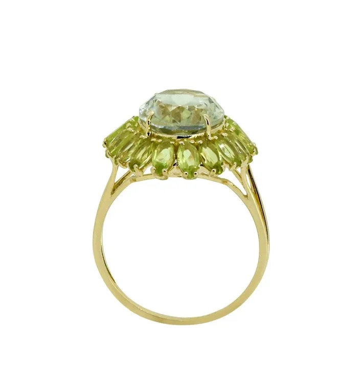 Rings YoTreasure 766 Ct Green Amethyst Peridot Solid 14k Yellow Gold Cluster Ring Jewelry
