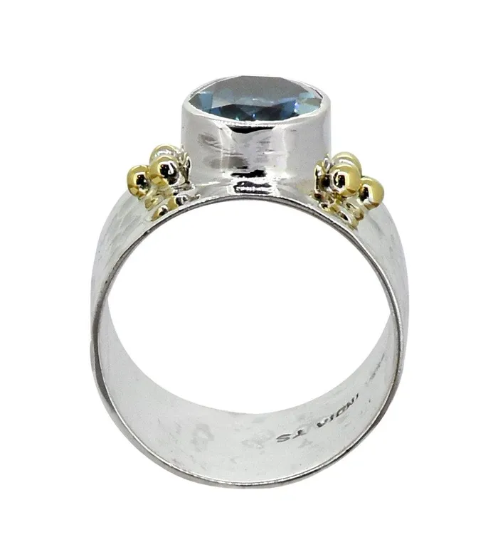 Rings YoTreasure London Blue Topaz Solid 925 Sterling Silver Hammered Ring Jewelry