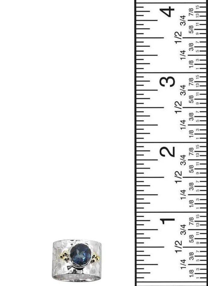 Rings YoTreasure London Blue Topaz Solid 925 Sterling Silver Hammered Ring Jewelry