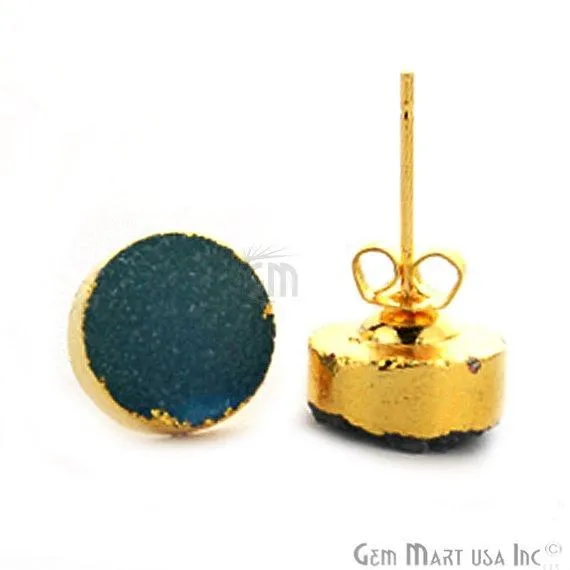Round Shape 12mm Gold Plated Druzy Stud Earrings Pick your Gemstone 900122 GemMartUSA Earrings