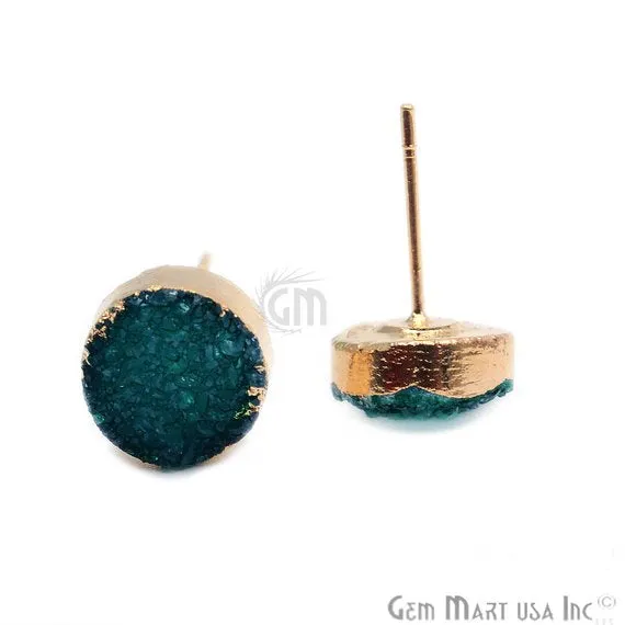 Round Shape 12mm Gold Plated Druzy Stud Earrings Pick your Gemstone 900122 GemMartUSA Earrings