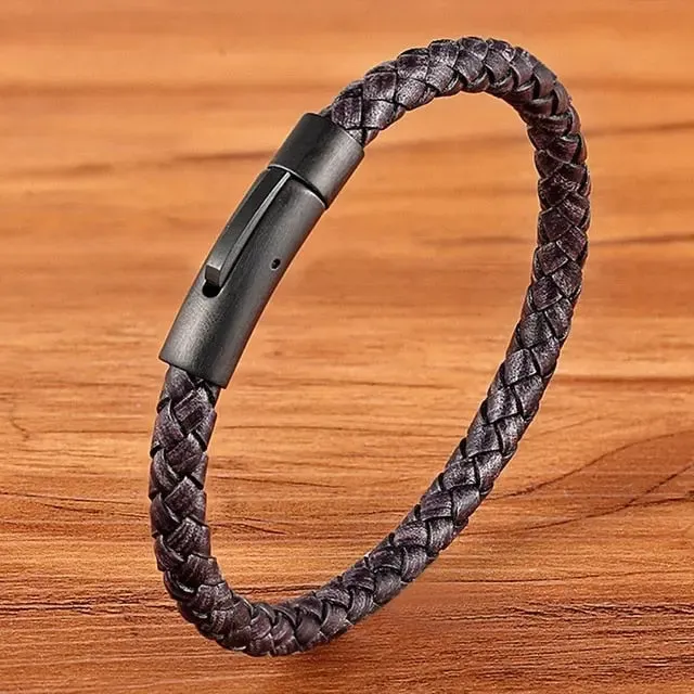 SWEET T 52 Bracelets Classic Style Men and Boys Leather Bracelet With Stainless Steel Button