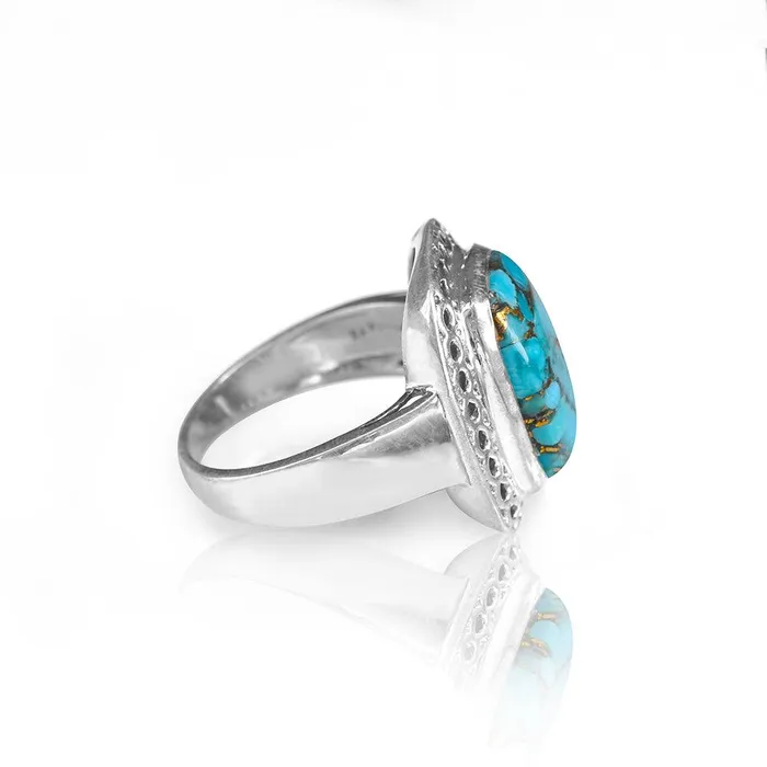 YoTreasure Blue Copper Turquoise Solid 925 Sterling Silver Ring Jewelry Rings