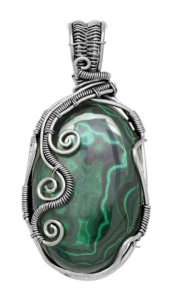 YoTreasure Necklaces Malachite 925 Solid Sterling Silver Pendant Necklace Silver Jewelry