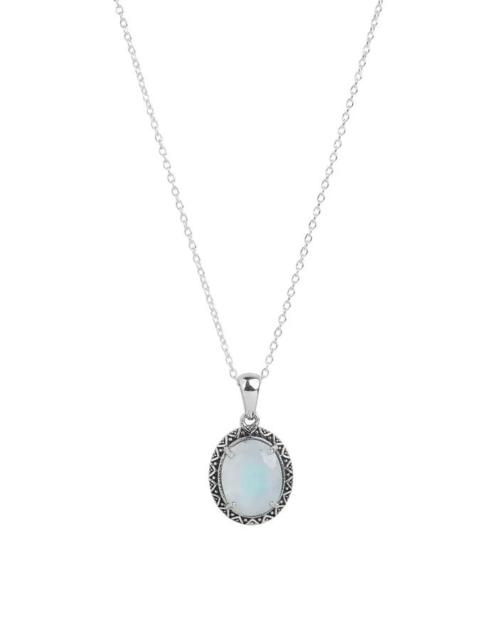 YoTreasure Necklaces Moonstone Oval Shaped Pendant Chain Solid 925 Sterling Silver Necklace Jewelry