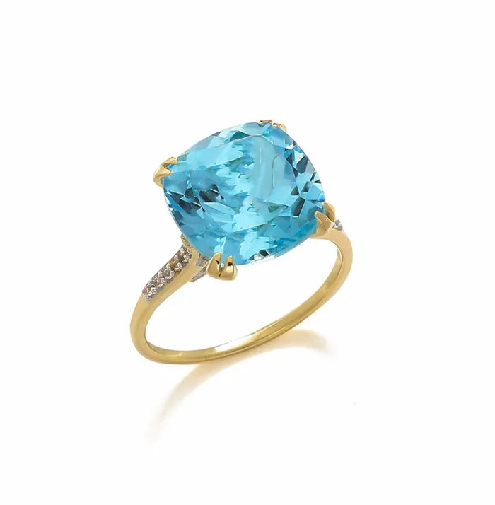 YoTreasure Rings 873 Ct Sky Blue Topaz Solid 10k Yellow Gold Statement Ring Jewelry