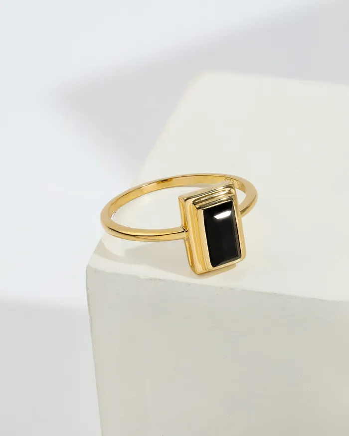 YoTreasure Rings Black Onyx Ring 14k Gold Plated Over 925 Silver Jewelry