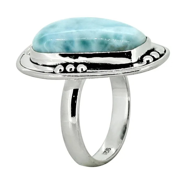 YoTreasure Rings Natural Larimar Solid 925 Sterling Silver Ring Jewelry