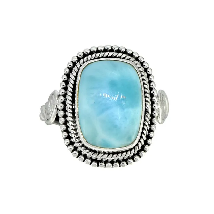 YoTreasure Rings Natural Larimar Solid 925 Sterling Silver Ring Jewelry