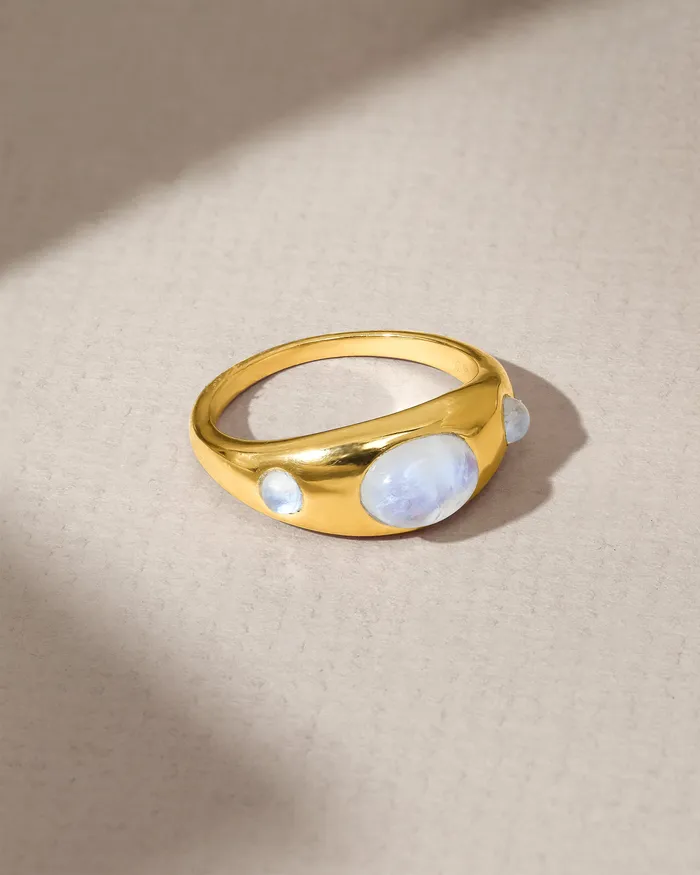 YoTreasure Rings Rainbow Moonstone Ring 14k Gold Plated Over 925 Silver Jewelry